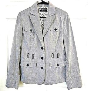 Tommy Hilfiger Women's Blazer‎ S/M Striped Blue/White Cotton Vintage Work Office
